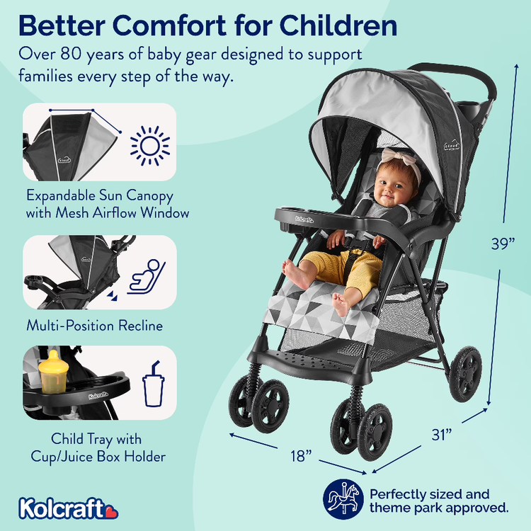 Kolcraft Cloud Sport Lightweight Stroller | Compact Travel Baby Stroller With Canopy