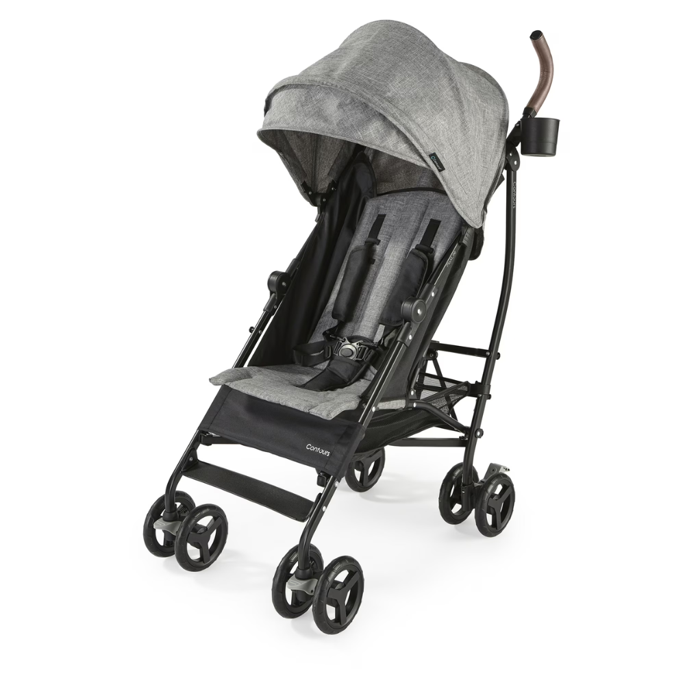 Contours MaxLite Deluxe Lightweight Umbrella Stroller Graphite Gray Vegan Leather Handles All Wheel Suspension