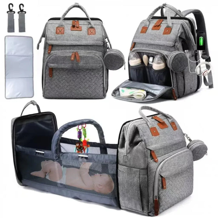Multifunctional Bed Diaper Backpack Baby Girl Boy Nappy Changing Bag Large Capacity Folding Crib Nursing Mommy Bag for Travel