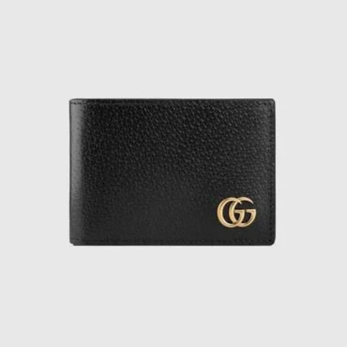 Gucci Wallet Marmont Men Leather Bi-Fold Black Double G | Italy