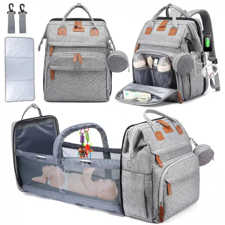 Multifunctional Bed Diaper Backpack Baby Girl Boy Nappy Changing Bag Large Capacity Folding Crib Nursing Mommy Bag for Travel