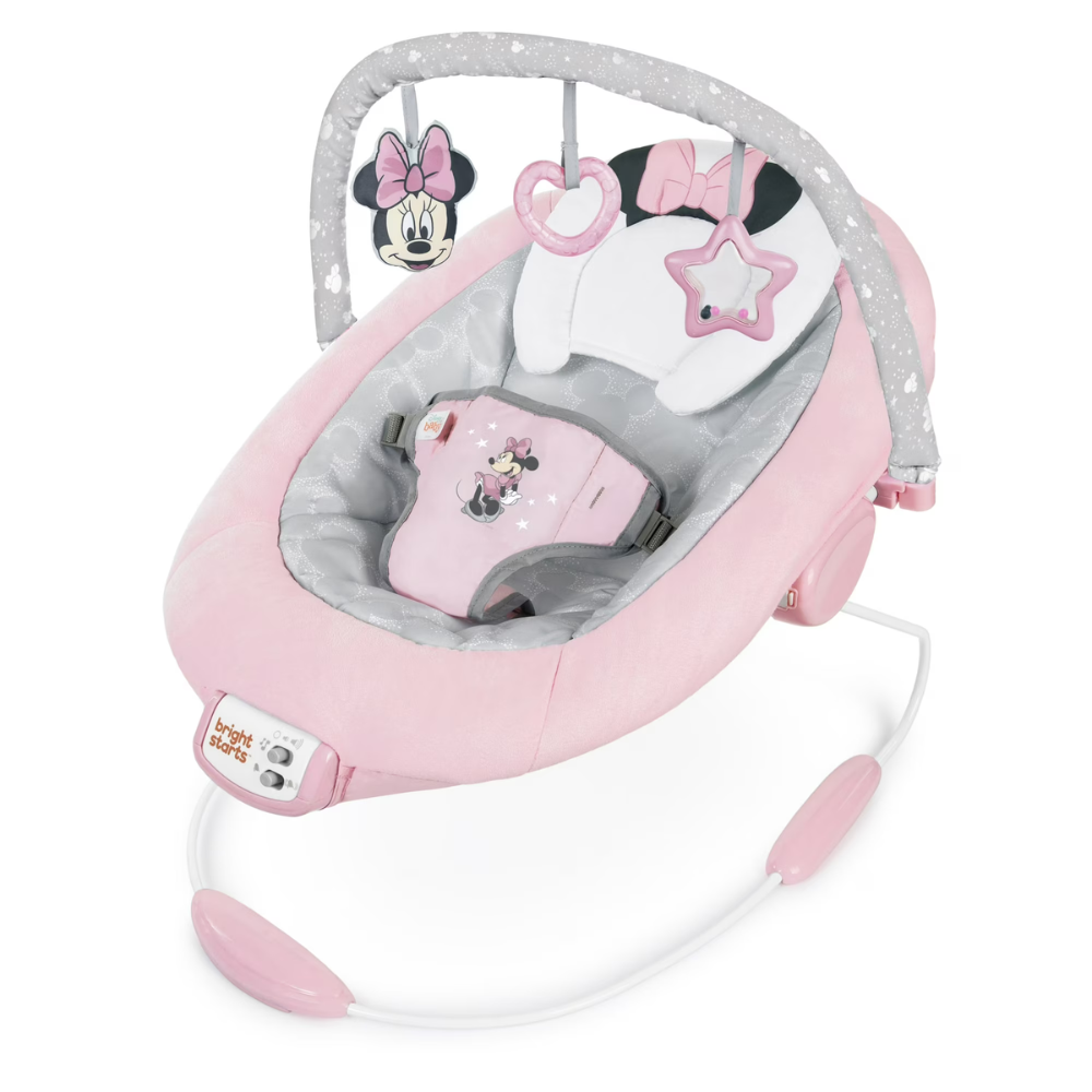 Disney Baby Minnie Mouse Rosy Skies Vibrating Bouncer | Infant Soothing Seat With Toys