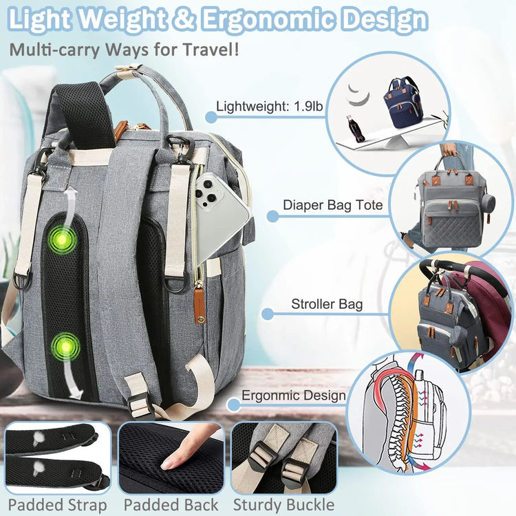 Diaper Bag Backpack Baby Bag, Baby Girl Boy Diaper Bag for Dad Mom with Pad, Travel Large Diaper Bags with Pacifier Case