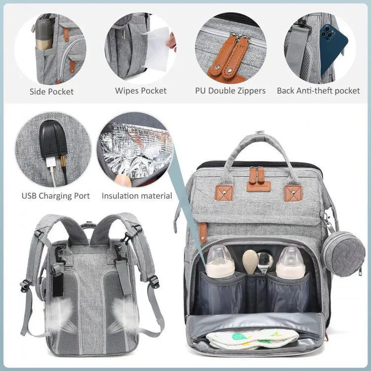 Multifunctional Bed Diaper Backpack Baby Girl Boy Nappy Changing Bag Large Capacity Folding Crib Nursing Mommy Bag for Travel