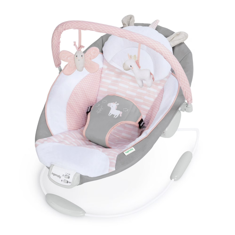 Ingenuity Flora the Unicorn Vibrating Baby Bouncer | Infant Soothing Seat with Toys
