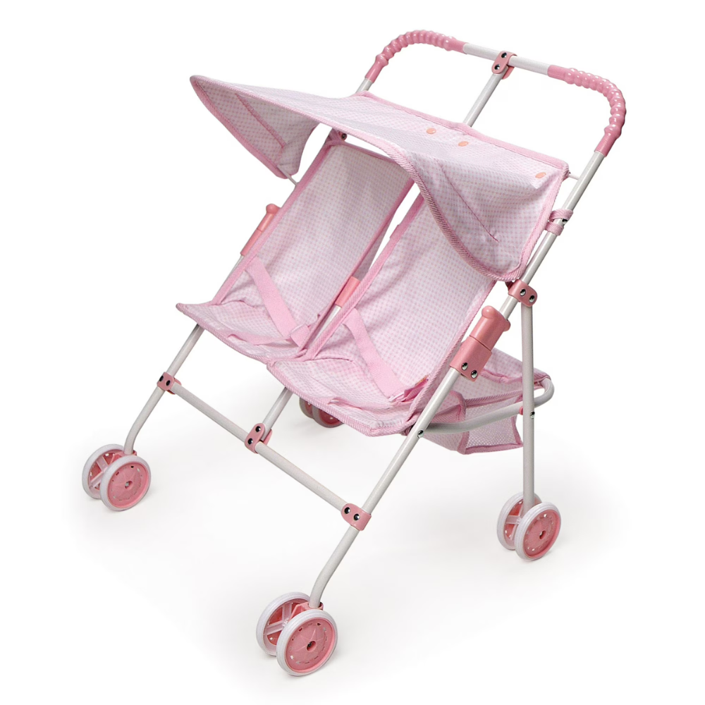 Folding Double Doll Umbrella Stroller for 18 Inch Dolls | Pink Toy Twin Doll Stroller