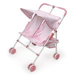 Folding Double Doll Umbrella Stroller for 18 Inch Dolls | Pink Toy Twin Doll Stroller