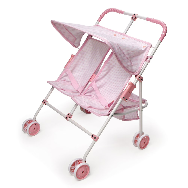 Folding Double Doll Umbrella Stroller for 18 Inch Dolls | Pink Toy Twin Doll Stroller