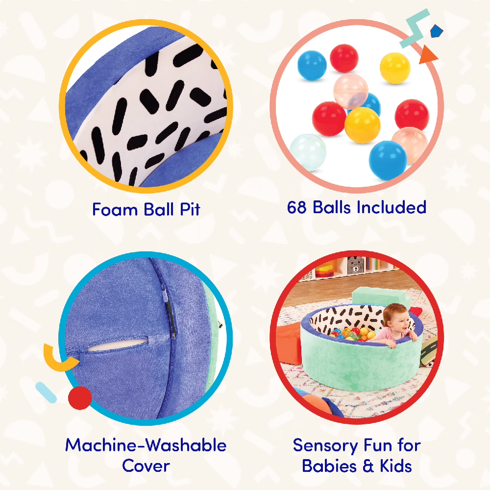 Battat Hop In Foam Ball Pit for Toddlers | Soft Indoor Ball Pool with 68 Balls