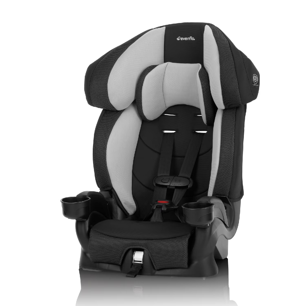 Evenflo Chase Plus 2-in-1 Harnessed Booster Car Seat Huron Black | High Back Booster with 5-Point Harness & Cup Holders