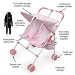 Folding Double Doll Umbrella Stroller for 18 Inch Dolls | Pink Toy Twin Doll Stroller