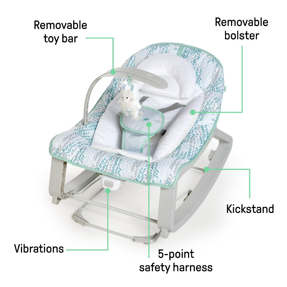 Ingenuity Keep Cozy 3-in-1 Vibrating Infant Toddler Baby Bouncer Rocker Gray Stationary Seat
