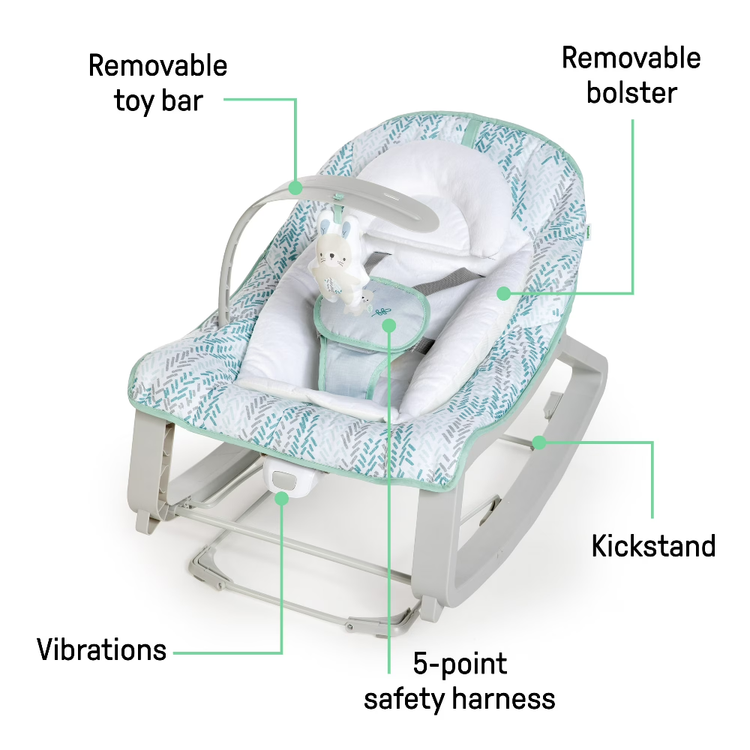 Ingenuity Keep Cozy 3-in-1 Vibrating Infant Toddler Baby Bouncer Rocker Gray Stationary Seat