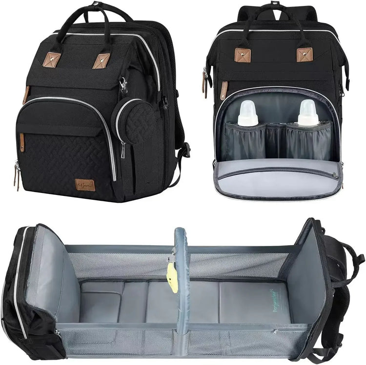 Multifunctional Bed Diaper Backpack Baby Girl Boy Nappy Changing Bag Large Capacity Folding Crib Nursing Mommy Bag for Travel