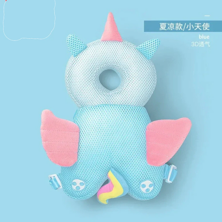 Blue unicorn-shaped baby head protection pillow
