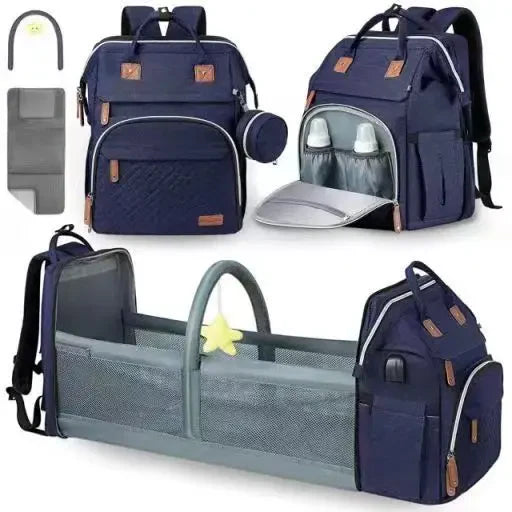 Multifunctional Bed Diaper Backpack Baby Girl Boy Nappy Changing Bag Large Capacity Folding Crib Nursing Mommy Bag for Travel